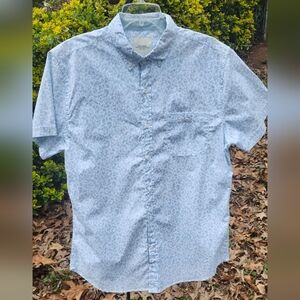 Six Lincoln 100% Cotton Blue Leaf Pattern Short Sleeve Button Down Shirt Size S